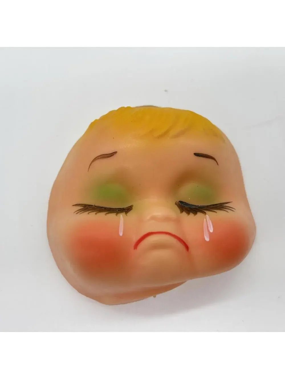 Vintage Rubber Doll Face Crying Baby For Doll Making Crafts Kewpie Green Eyeshdw